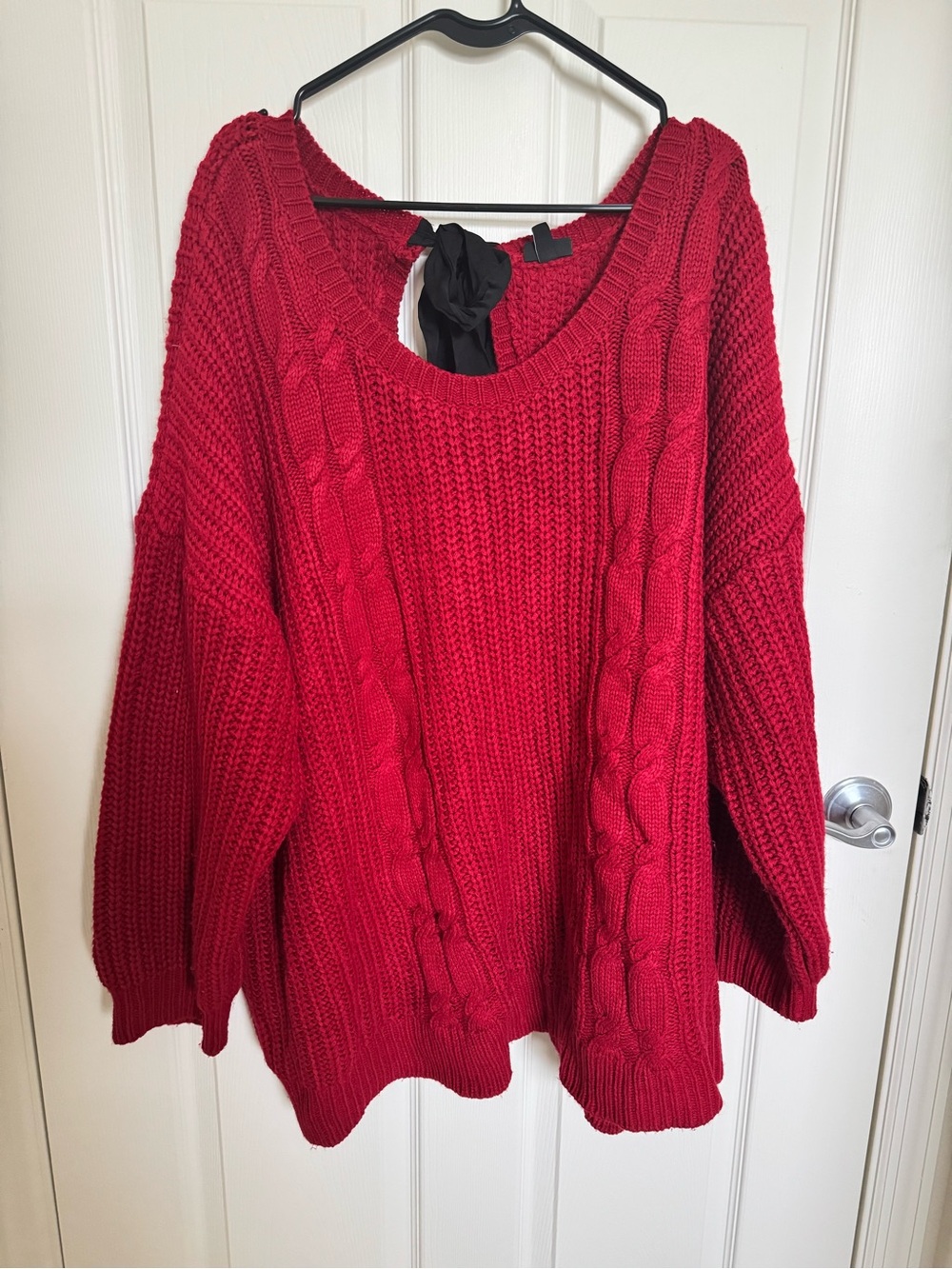 Torrid Women’s 5 Cable Knit Dark Red Back Tie Closure Chunky Fisherman Sweater